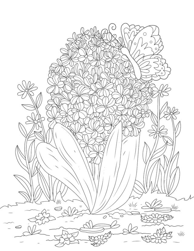 A page inside: a hyacinth in bloom with a butterfly